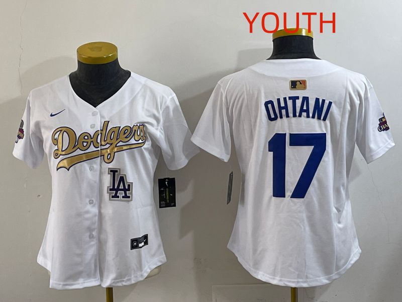 Youth Los Angeles Dodgers #17 Ohtani White Champion edition Nike MLB Jersey style 0012